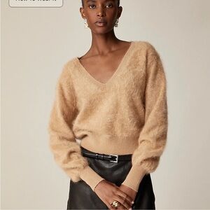 J. Crew Brushed Cashmere Cropped V-Neck Sweater in Dark Beige